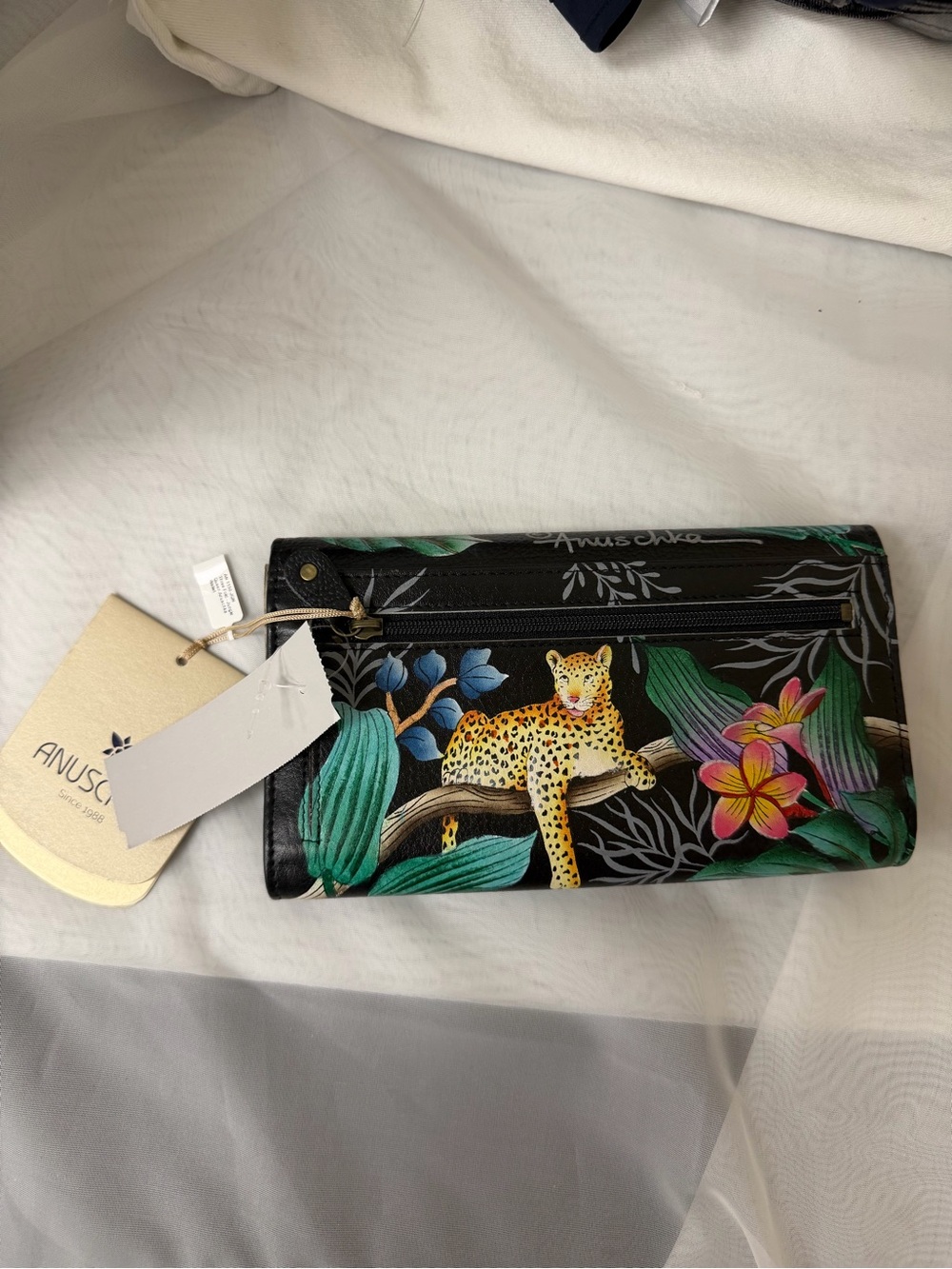 Anuschka Black w/Leopards 3 Fold Wallet - Picture 2 of 3